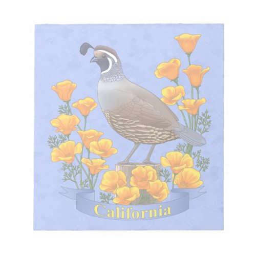 California State Bird Quail  Golden Poppy Notepad