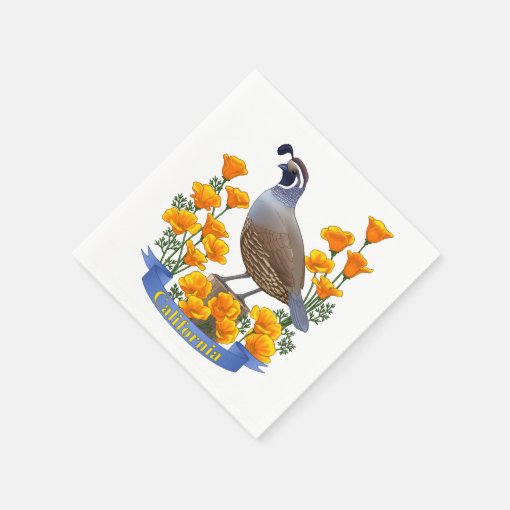 California State Bird Quail & Golden Poppy Paper Napkins Zazzle