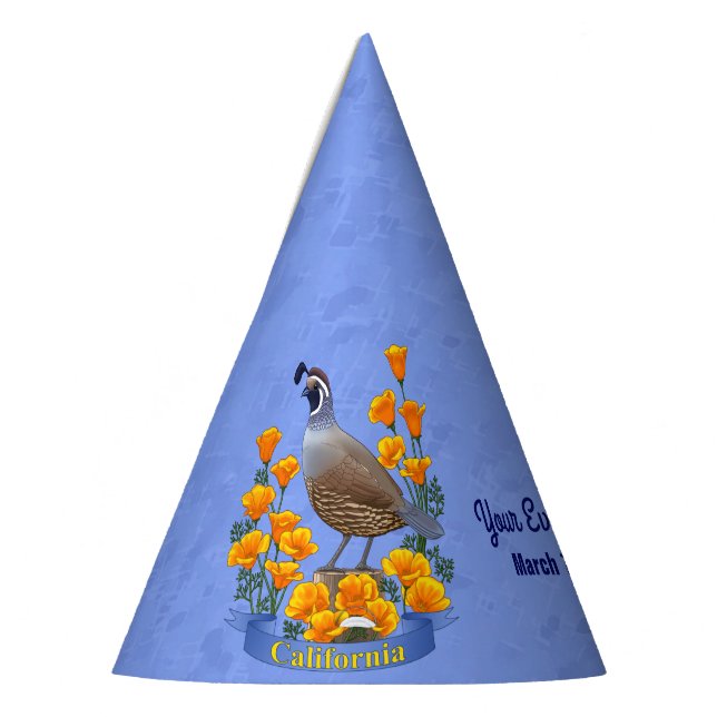 California State Bird Quail & Golden Poppy Party Hat (Left)