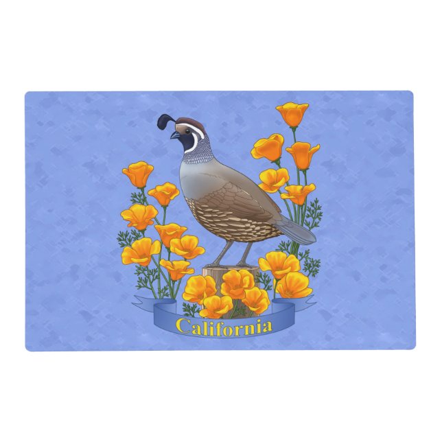 California State Bird Quail & Golden Poppy Placemat (Front)