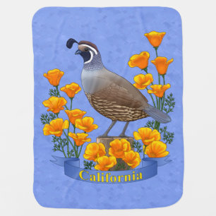 California State Bird Quail & Golden Poppy Swaddle Blanket