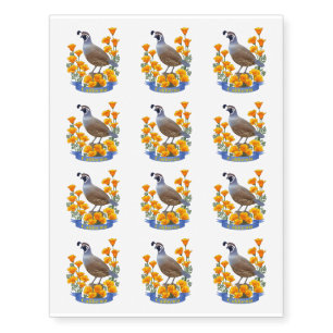 California State Bird Quail & Golden Poppy Temporary Tattoos