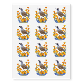 California State Bird Quail & Golden Poppy Temporary Tattoos