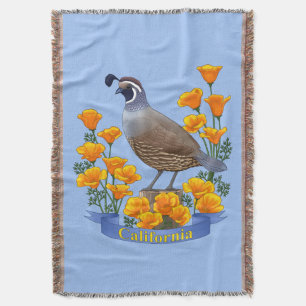 California State Bird Quail & Golden Poppy Throw Blanket
