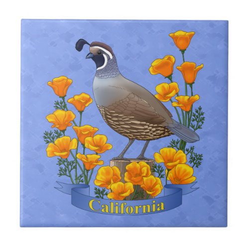 California State Bird Quail  Golden Poppy Tile
