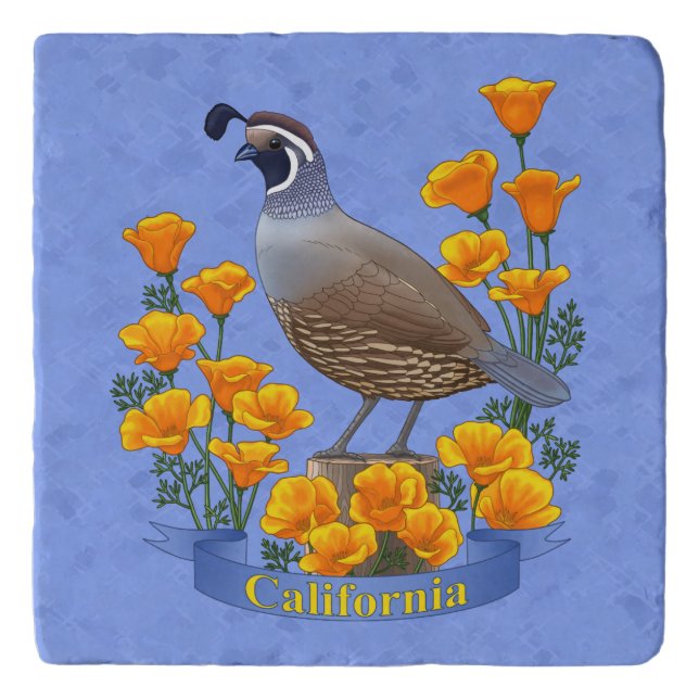 California State Bird Quail & Golden Poppy Trivet (Front)