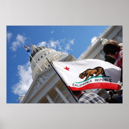 California State Capitol and Flag Poster