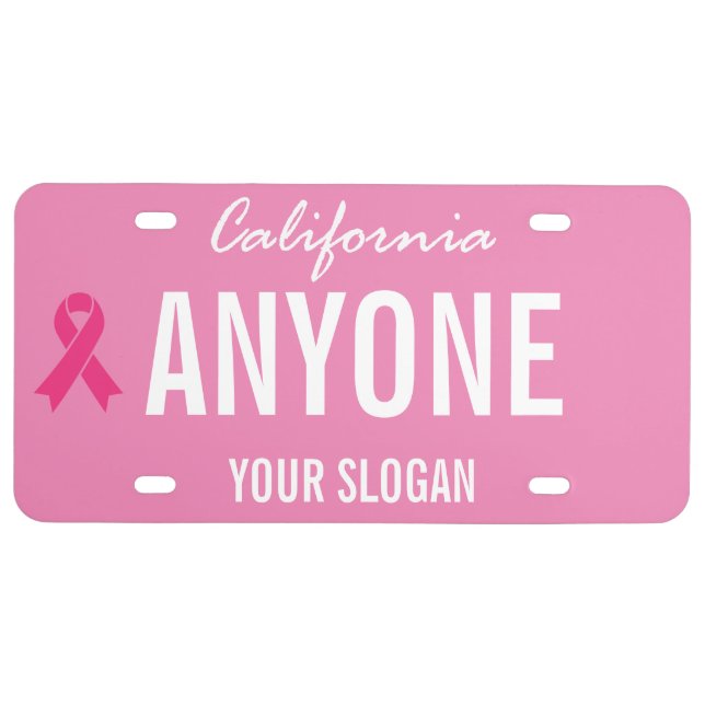 California State Custom Pink Ribbon License Plate (Front)