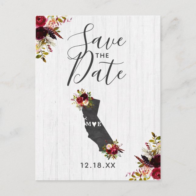 California State Destination Rustic Save the Date Announcement Postcard (Front)