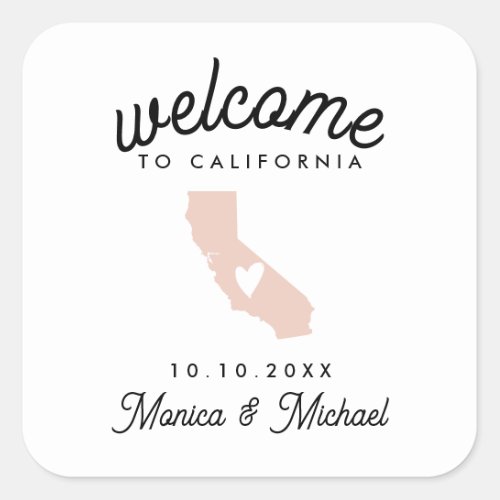 CALIFORNIA State Destination Wedding  ANY COLOR   Square Sticker