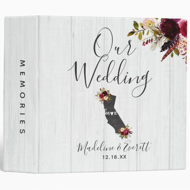 California State Destination Wedding Photo Album Binder (Front/Spine)