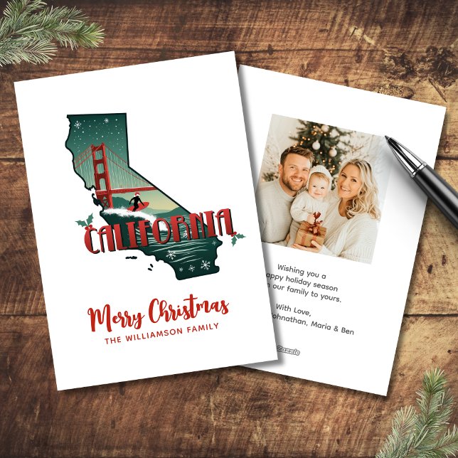 California State Family Photo Christmas Holiday Card (Personalize with photo and text.  See collection for matching items)