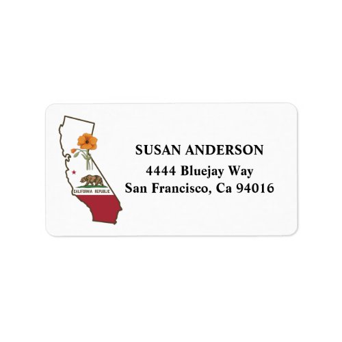 California State Flag and Flower California Poppy Label