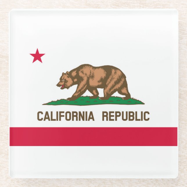 California State Flag Design Decor Glass Coaster (Front)