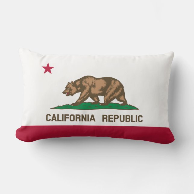 California State Flag Grizzly Bear Lumbar Pillow (Front)