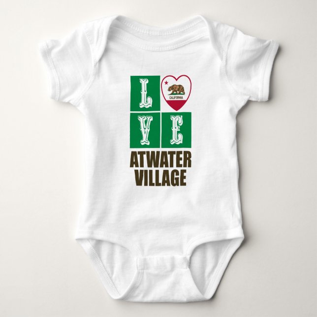 California State Flag Heart Love Atwater Village Baby Bodysuit (Front)