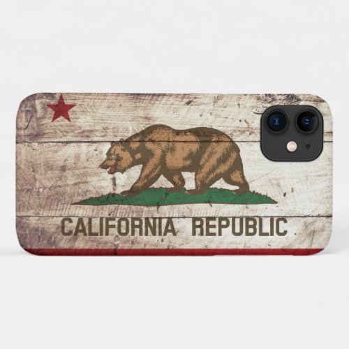 California State Flag on Old Wood Grain iPhone 11 Case