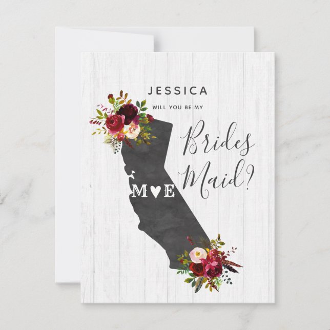 California State Floral Will You Be My Bridesmaid Invitation (Front)