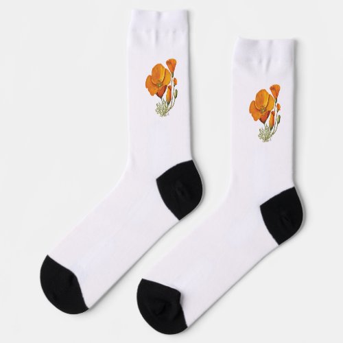 California State Flower Orange Poppy Crew Socks