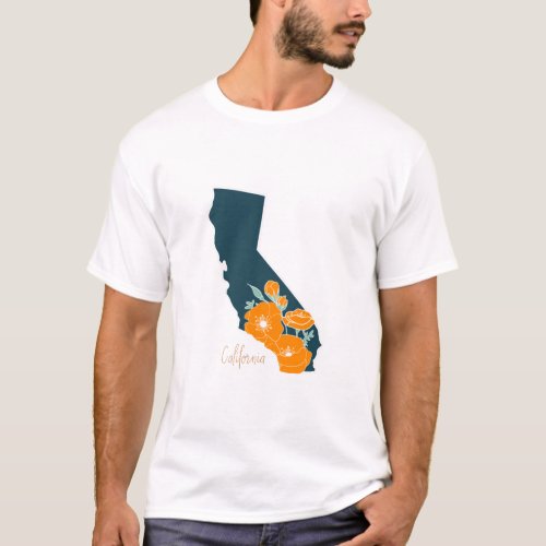 California State Flower Poppy Silhouette Floral T_Shirt