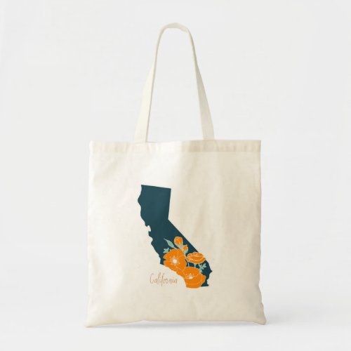 California State Flower Poppy Silhouette Floral Tote Bag
