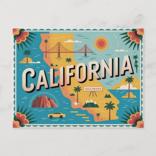 California state illustrated map  postcard (Front)
