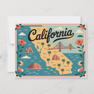 California state illustrated map postcard