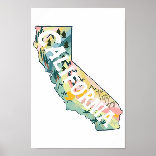 California State  Illustrated Map Poster