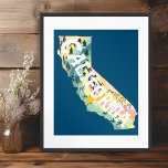 California State  Illustrated Map Poster<br><div class="desc">Decorate your space with this colorful California state map. Makes a great gift! You can customize it and add text too. Check my shop for lots more matching items and other designs!</div>