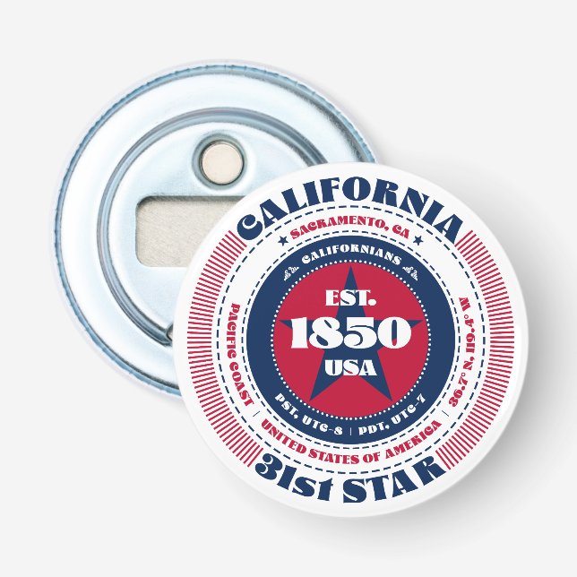 California State Information Circle Bottle Opener (Front)