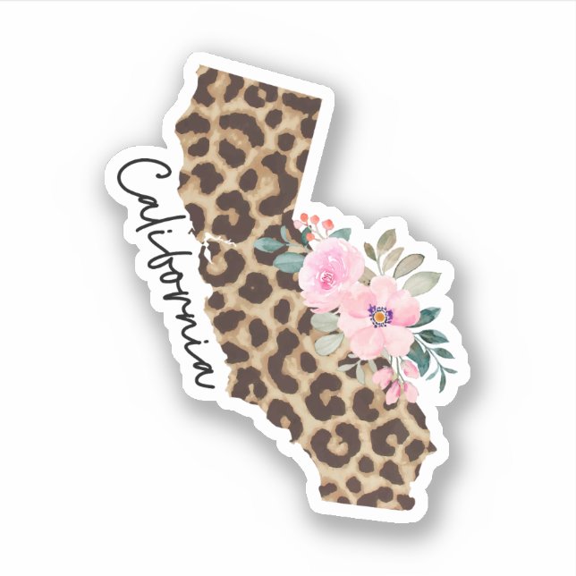 California State Leopard Print With Flowers Sticker (Front)