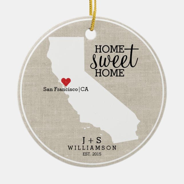 California State Love Home Sweet Home Custom Map Ceramic Ornament (Front)