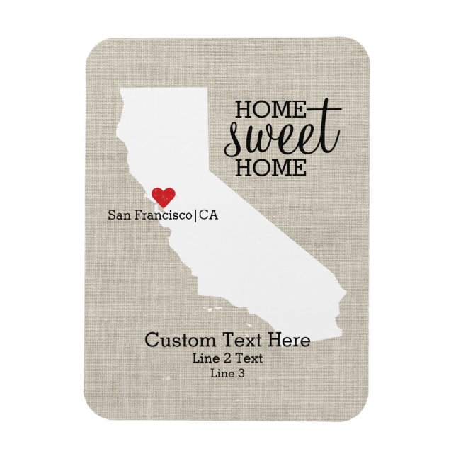 California State Love Home Sweet Home Custom Map Magnet (Vertical)