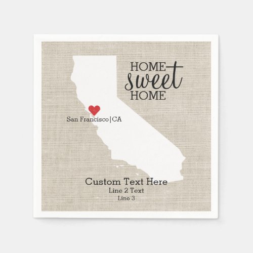 California State Love Home Sweet Home Custom Map Paper Napkins