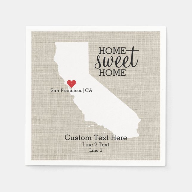 California State Love Home Sweet Home Custom Map Paper Napkins (Front)