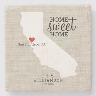 California State Love Home Sweet Home Custom Map Stone Coaster