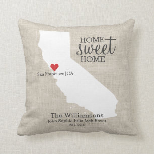 California State Love Home Sweet Home Custom Map Throw Pillow