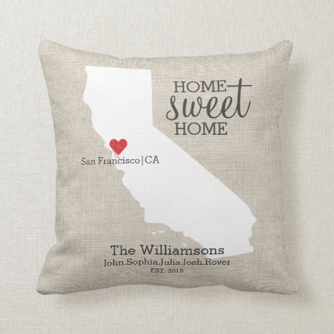 California State Love Home Sweet Home Custom Map Throw Pillow