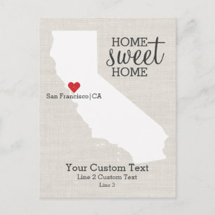 California State Love Map Home Sweet Home Custom Announcement Postcard