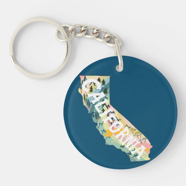 California State Map Illustration Keychain (Front)