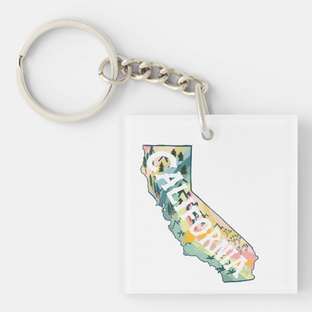 California State Map Illustration Keychain (Front)