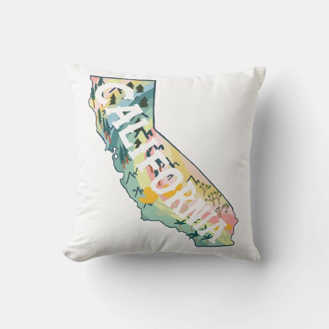 California State Map Illustration Throw Pillow (Front)