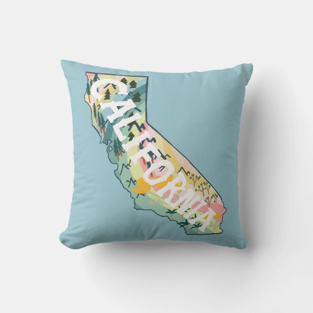 California State Map Illustration Throw Pillow (Front)