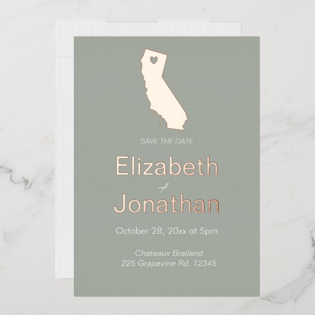 California State Map Script Save The Date Rose Foil Invitation (Envelope)