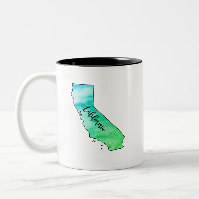 California State Map Watercolor Two-Tone Coffee Mug (Left)