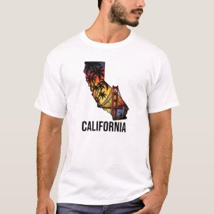 California State Outline Tattoo Style Palm Trees T-Shirt