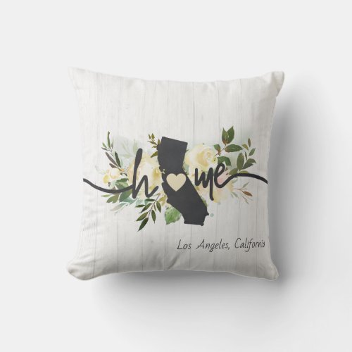 California State Personalized Home City Rustic Throw Pillow