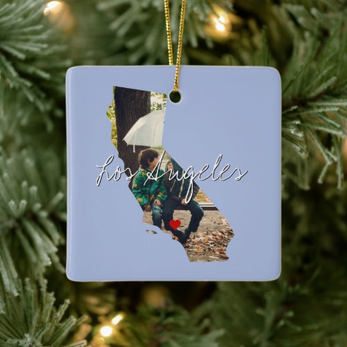 California State Photo insert and town name Ceramic Ornament