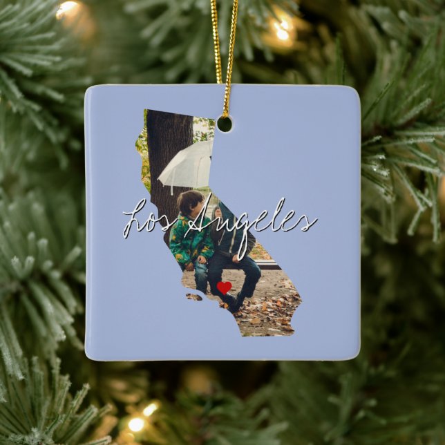 California State Photo insert and town name Ceramic Ornament (Tree)
