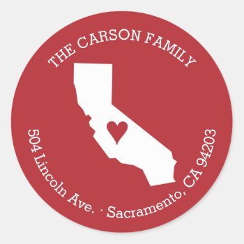 California State Return Address With Heart On City Classic Round Sticker by BanterandCharm at Zazzle